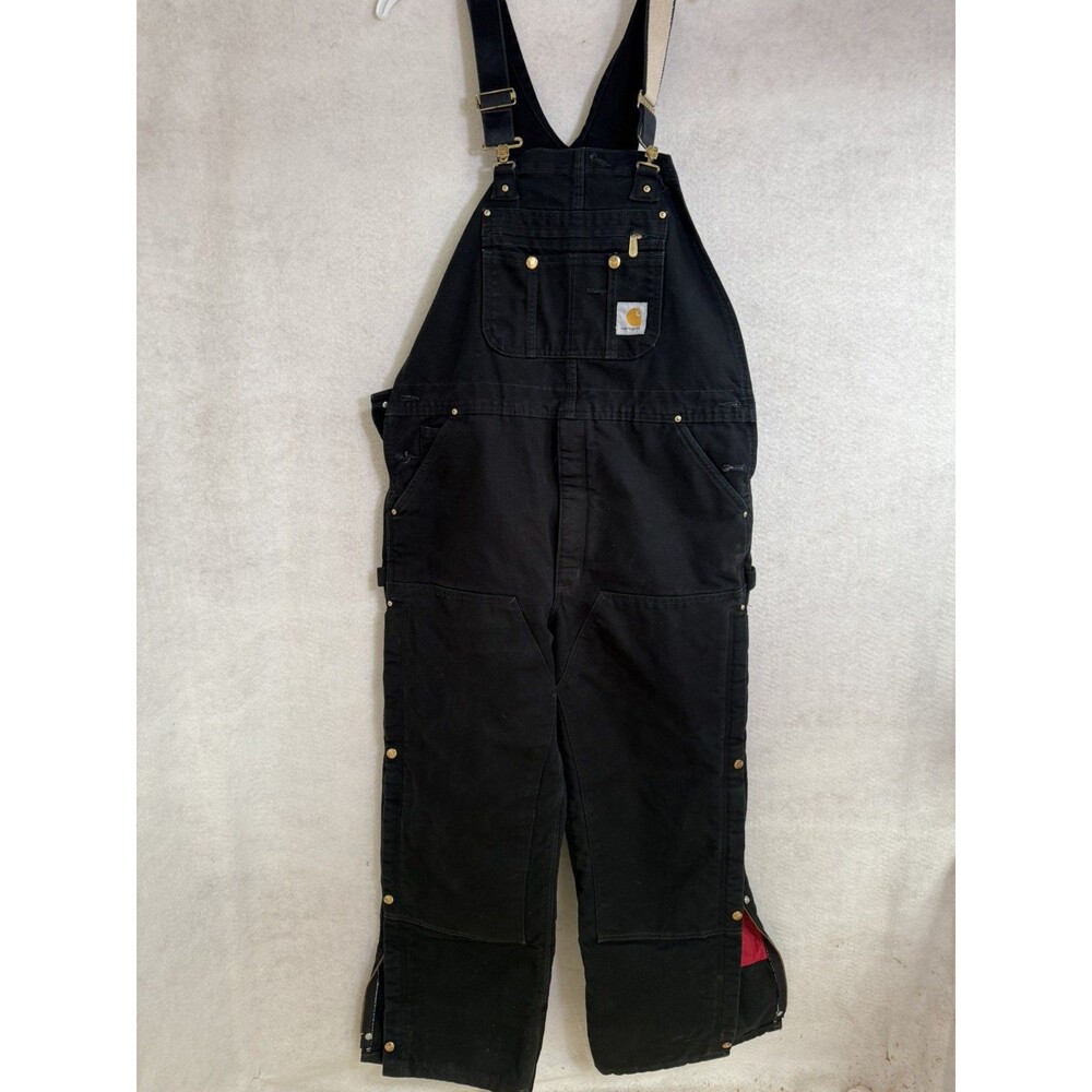 Carhartt  Black Bib Overalls With Quilt Insulation  Size 40x30 Thick Red Inside